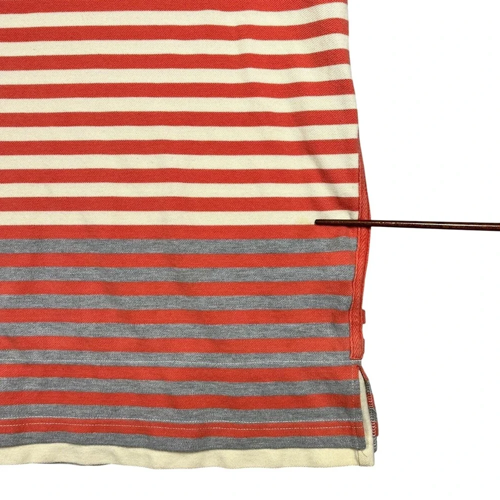 Marithe‎ Francois Girbaud Polo Shirt Mens L Red Cream Striped Cotton Y2K *Flaw
